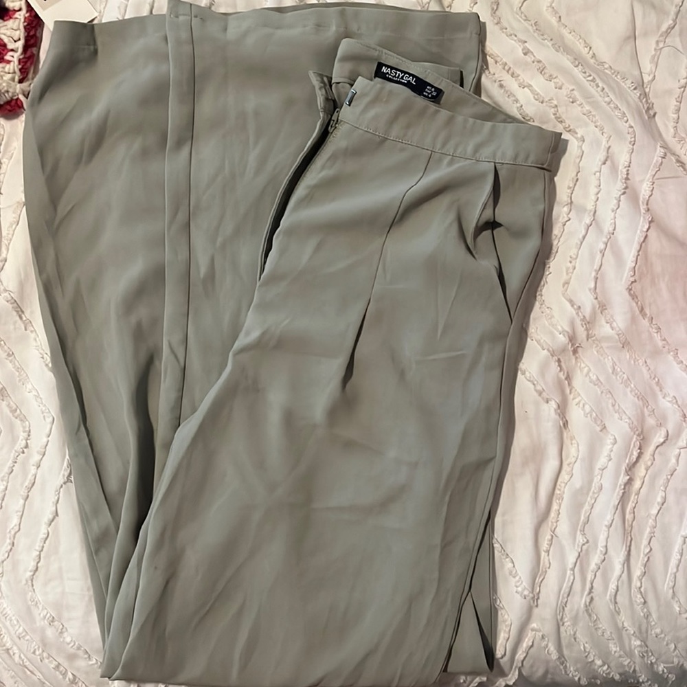 NastyGal Wide Leg Beige/Grey pants